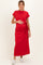 Red Side Tie Short Sleeve Maternity Midi Dress
