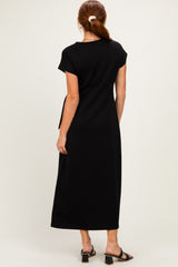 Black Side Tie Short Sleeve Midi Dress