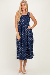Navy Polka Dot Sleeveless Midi Dress