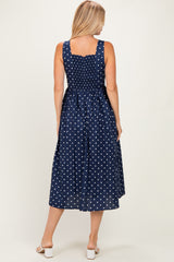 Navy Polka Dot Sleeveless Midi Dress
