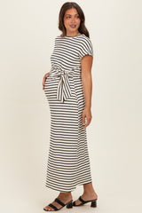 Cream Striped Side Tie Maternity Midi Dress
