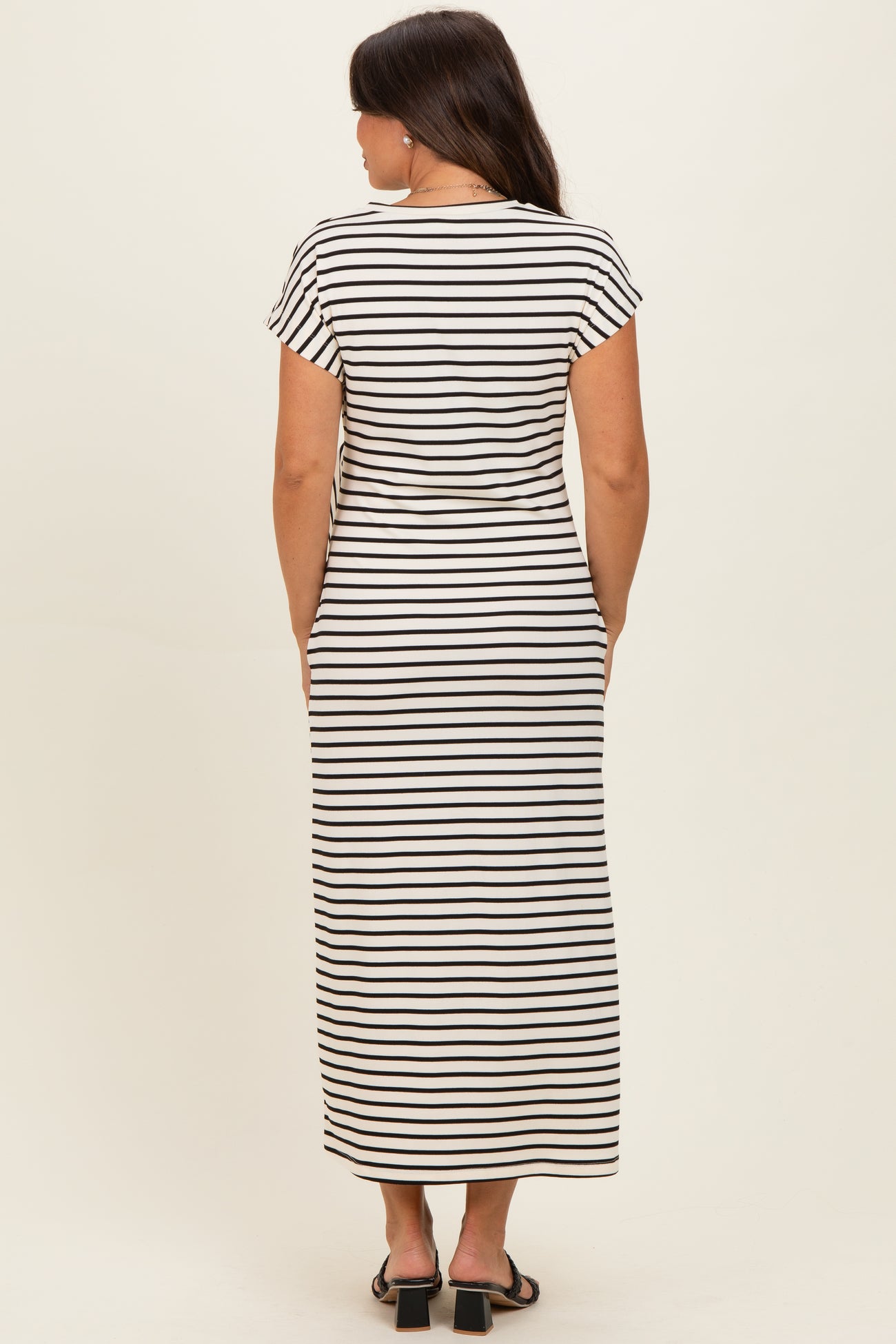 Cream Striped Side Tie Maternity Midi Dress