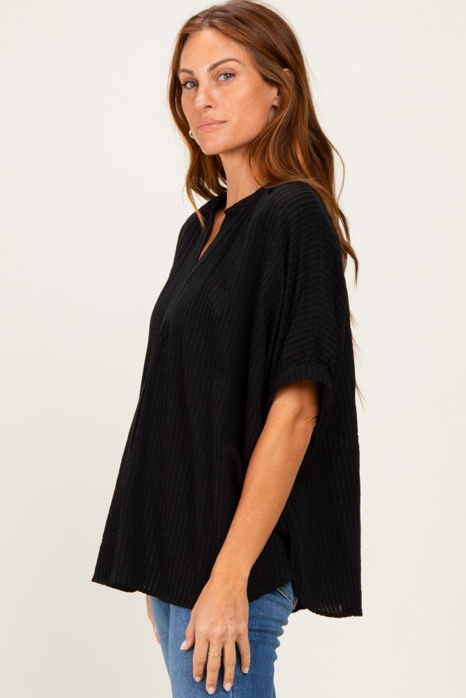 Black Textured Stripe Oversized Blouse