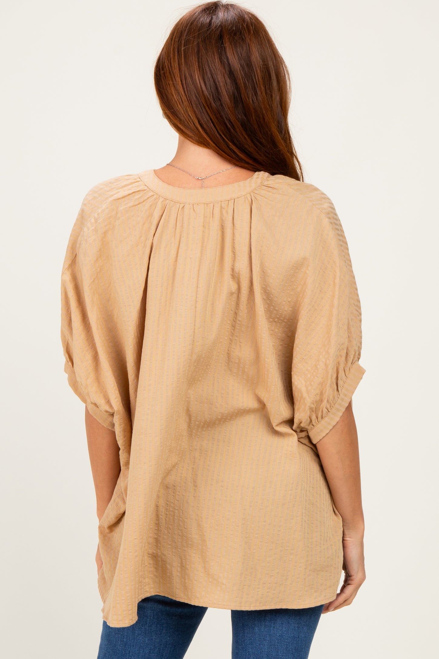 Taupe Textured Stripe Oversized Blouse