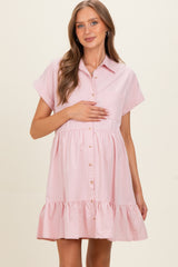Rose Quartz Button Down Maternity Mini Dress