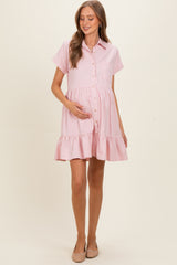 Rose Quartz Button Down Maternity Mini Dress