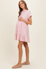 Rose Quartz Button Down Maternity Mini Dress