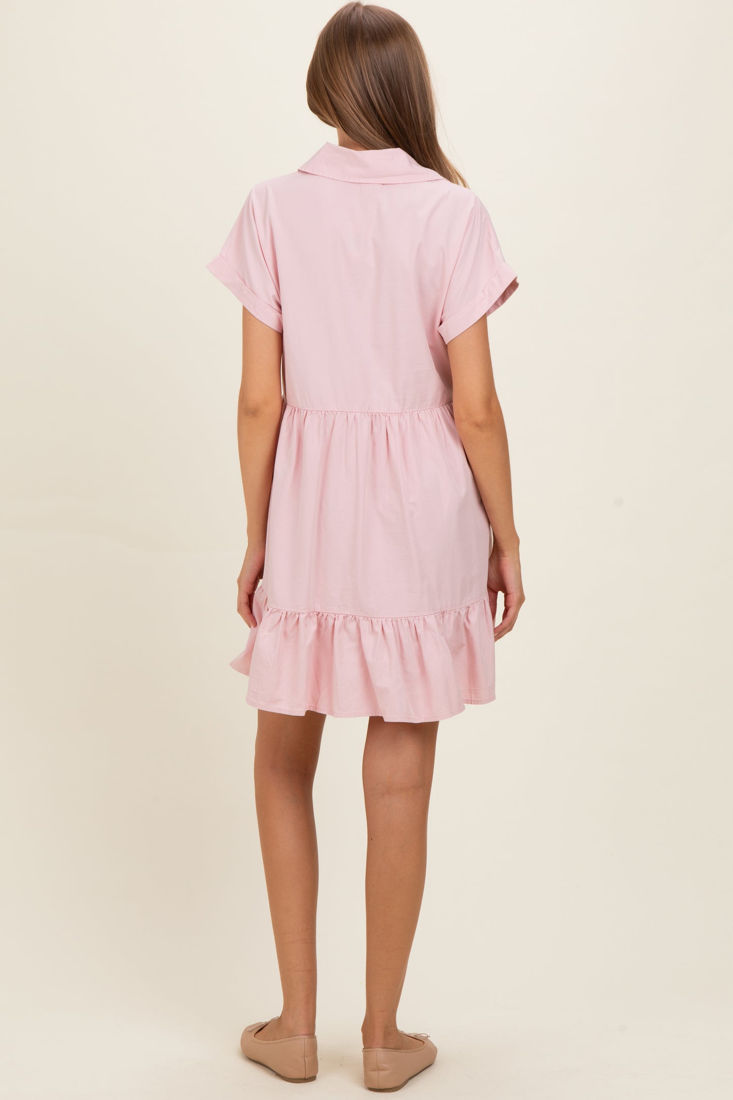 Rose Quartz Button Down Maternity Mini Dress