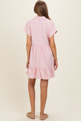 Rose Quartz Button Down Maternity Mini Dress