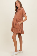 Clay Button Down Maternity Mini Dress