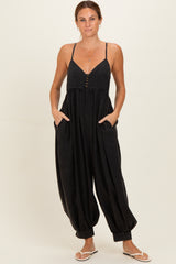 Ash Black Mineral Wash Sleeveless V-Neck Maternity Jumpsuit