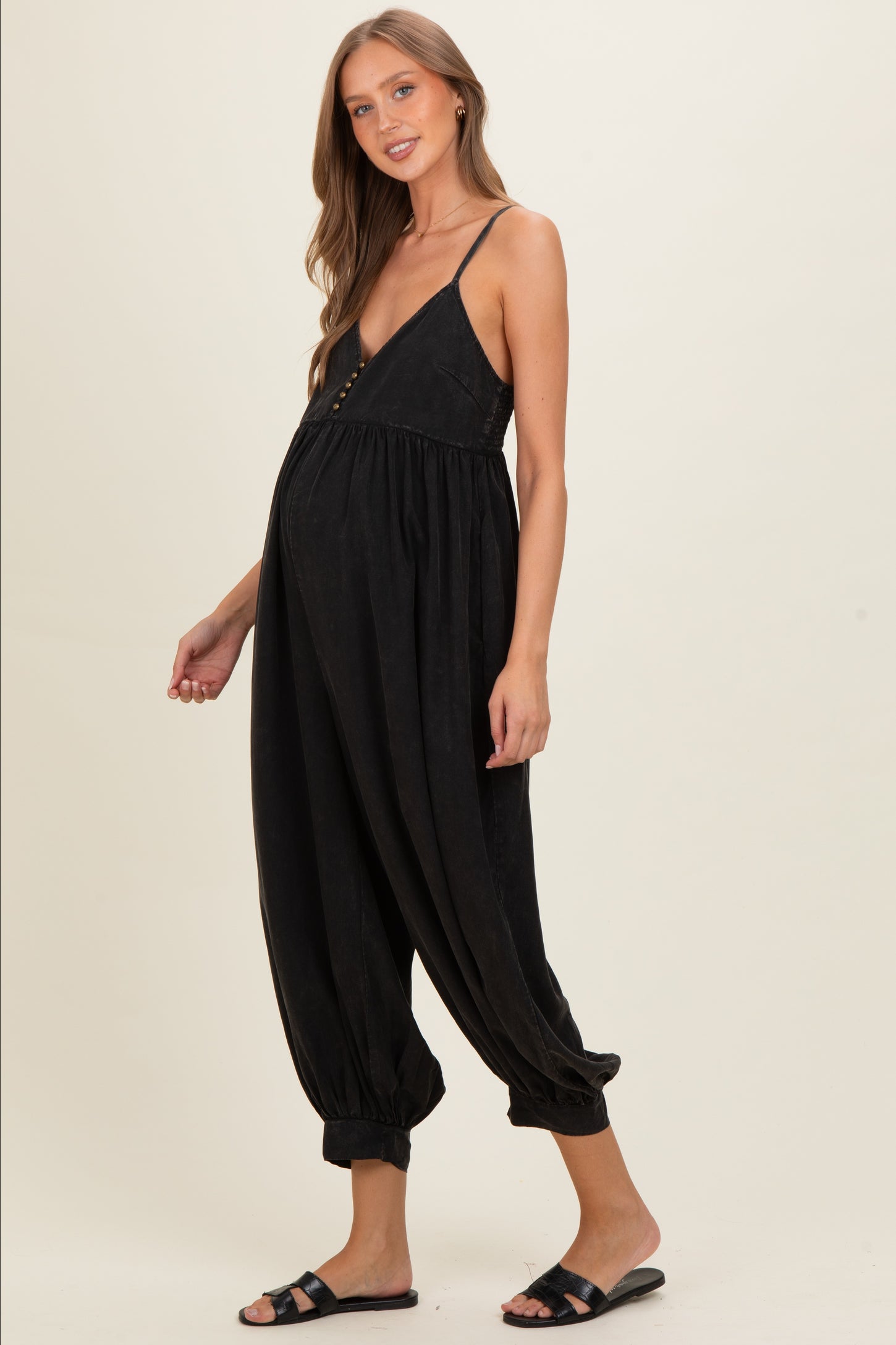 Ash Black Mineral Wash Sleeveless V-Neck Maternity Jumpsuit