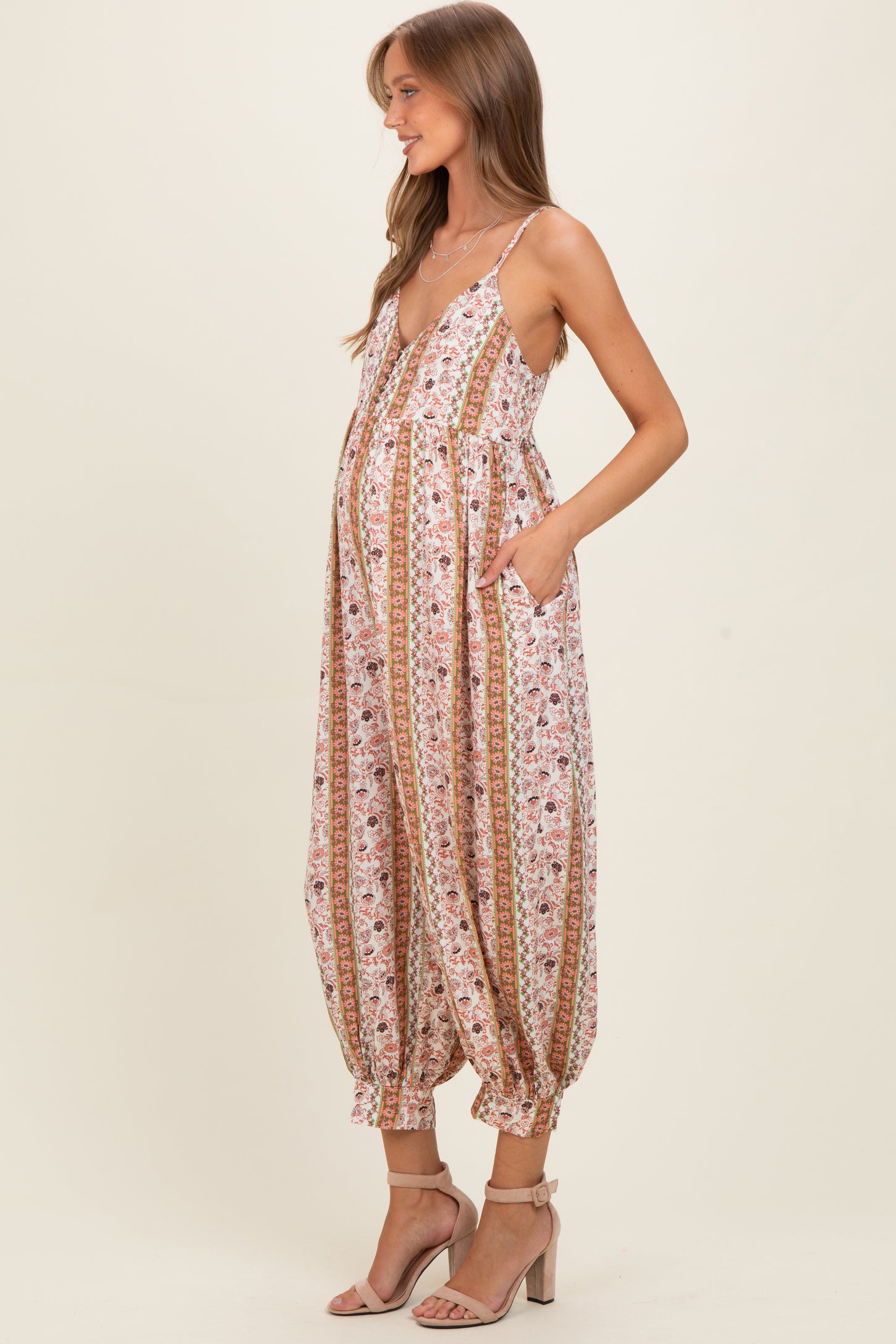 Lemongrass Floral Harem Leg Maternity Jumpsuit