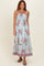 French Blue Floral Striped Contrast Strap Maxi Dress