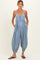 Denim Blue Sleeveless Button Down Maternity Jumpsuit