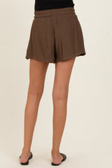 Coconut Brown Soft Washed Elastic Waist Maternity Shorts