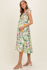 Lemongrass Floral Shoulder Tie Maternity Midi Dress