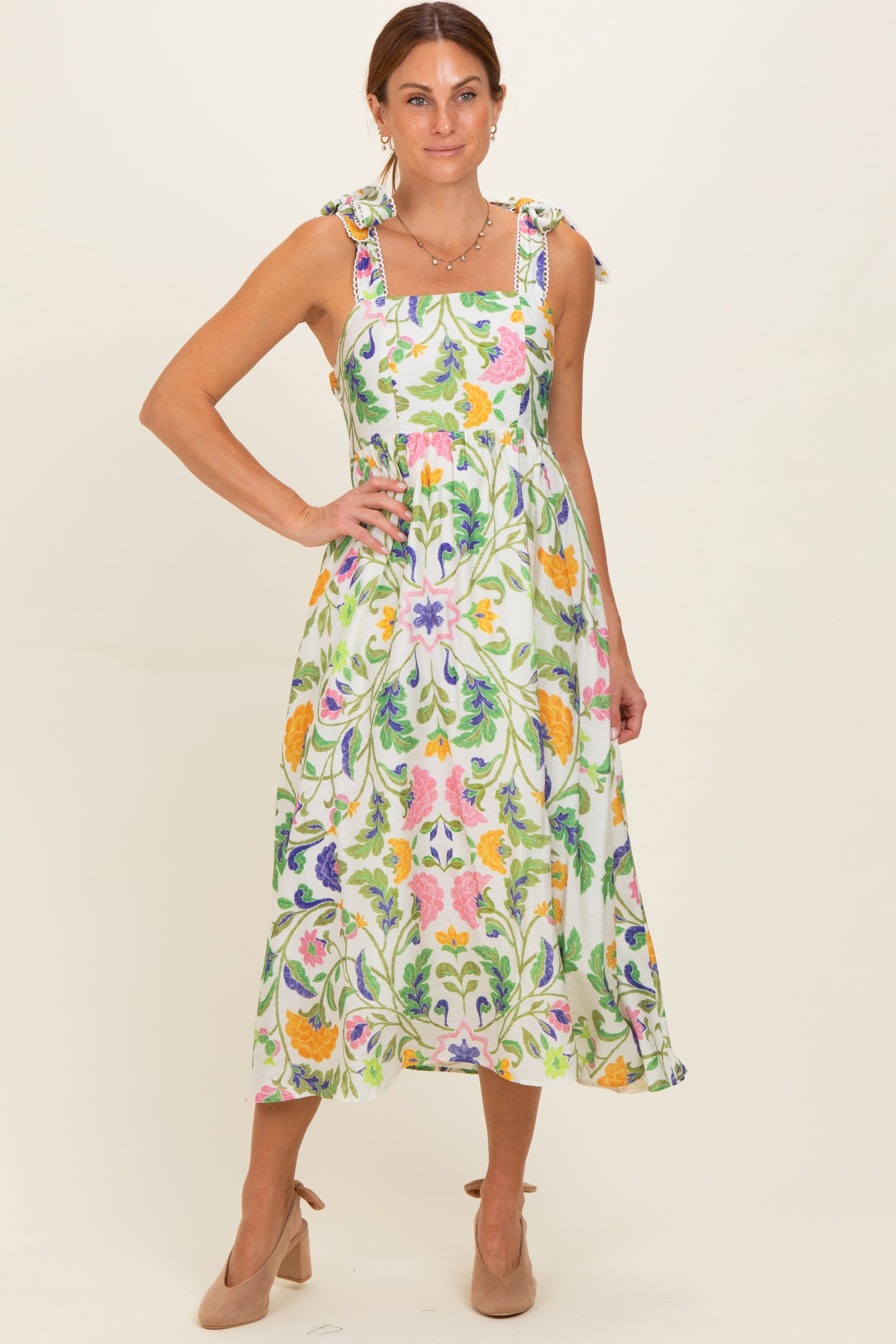 Lemongrass Floral Shoulder Tie Maternity Midi Dress