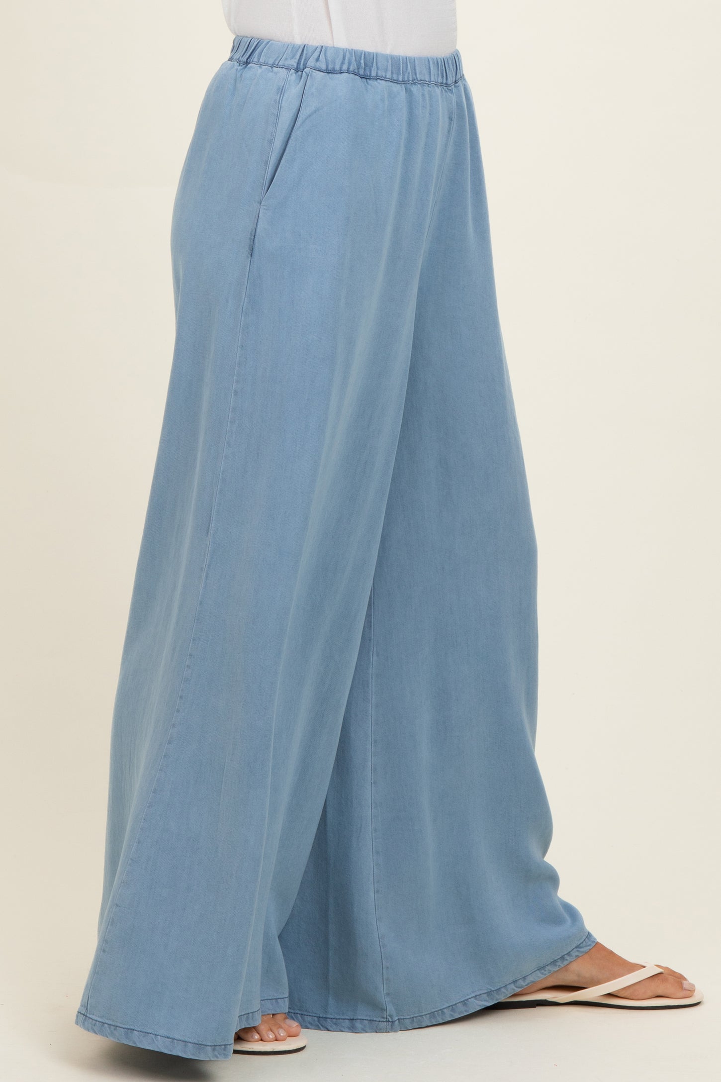 Light Denim Chambray Wide Leg Maternity Pants