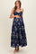 Navy Floral Sweetheart Neckline Smocked Maternity Maxi Dress