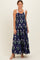 Navy Floral Sweetheart Neckline Smocked Maxi Dress