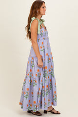 Lavender Floral Sweetheart Neckline Smocked Maxi Dress
