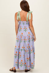 Lavender Floral Sweetheart Neckline Smocked Maxi Dress