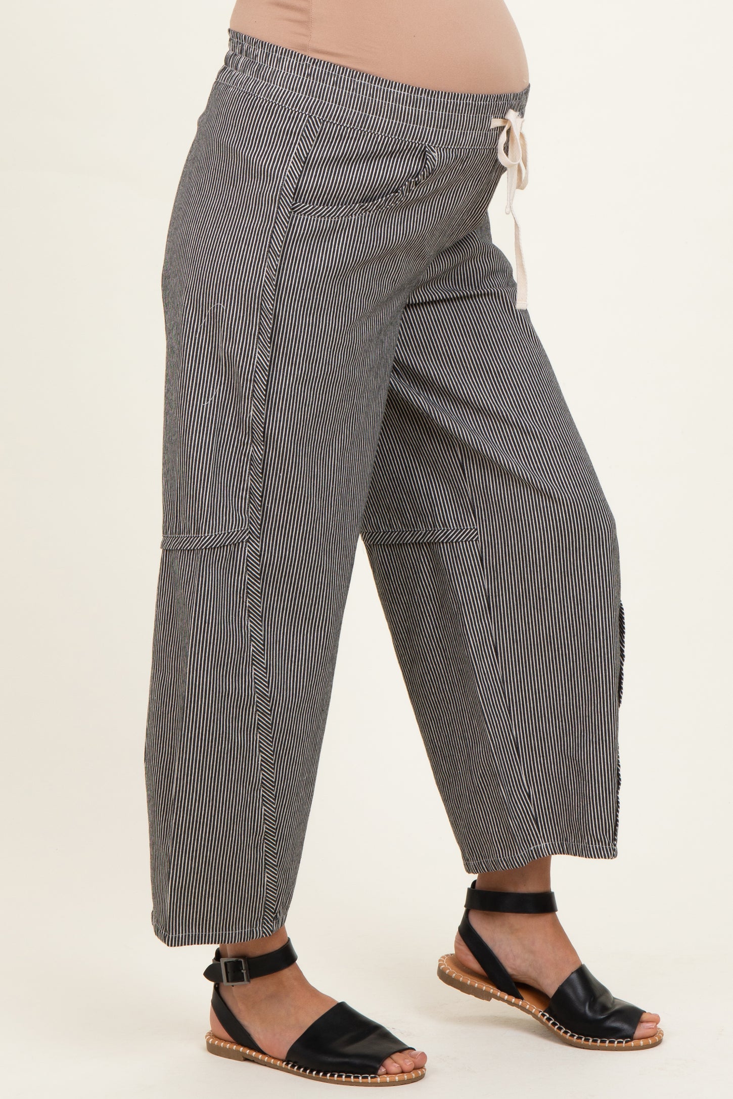 Black Striped Relaxed Fit Maternity Pants