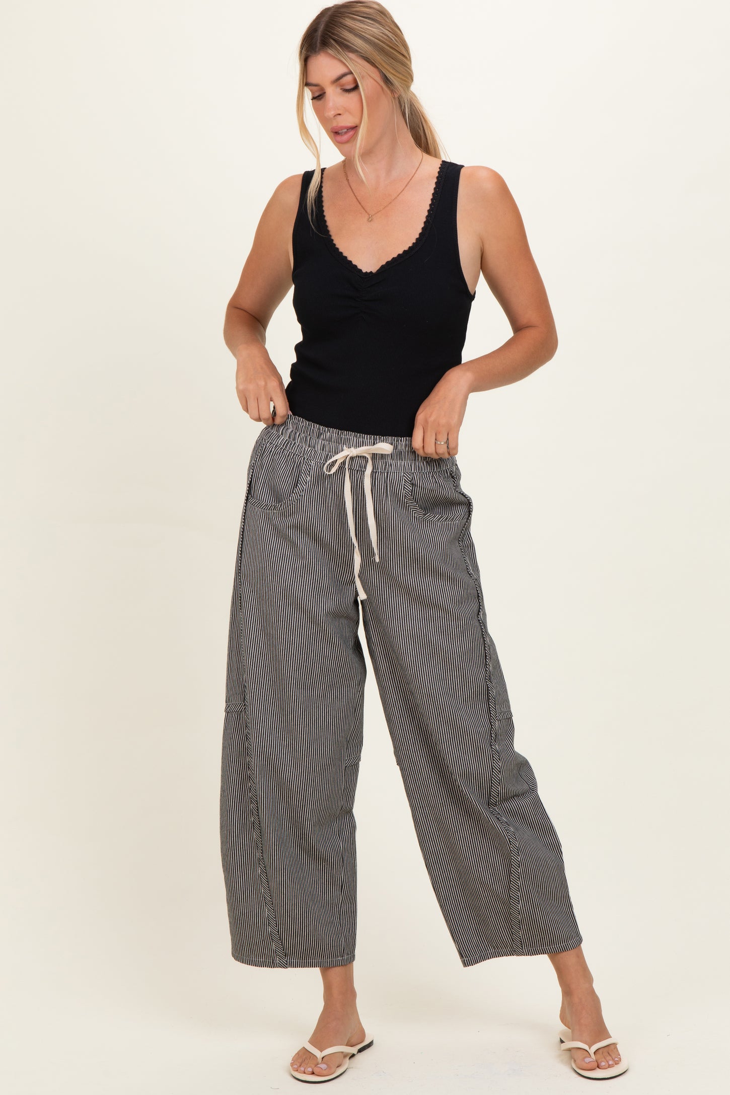 Black Striped Relaxed Fit Pants