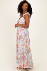 Ivory Floral Ruffle Accent Maxi Dress