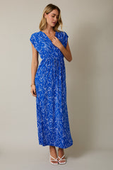 Royal Blue Printed Wrap Maxi Dress