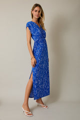 Royal Blue Printed Wrap Maxi Dress
