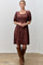 Brown Short Sleeve Lace Trim Dress