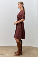 Brown Short Sleeve Lace Trim Dress