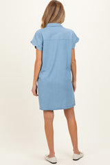 Light Denim Scallop Trim Maternity Mini Shirt Dress