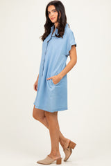 Light Denim Scallop Trim Mini Shirt Dress