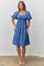 Blue Textured Bubble Sleeve Dress