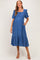 Blue Textured Square Neck Bubble Sleeve Maternity Midi Dress