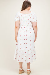 Ivory Embroidered Smocked Plus Maternity Midi Dress