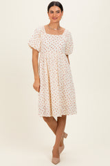 Cream Floral Textured Knit Maternity Midi Dress
