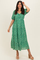 Green Printed Sweetheart Neckline Tiered Maternity Dress