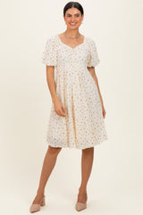 Ivory Floral Sweetheart Neckline Dress
