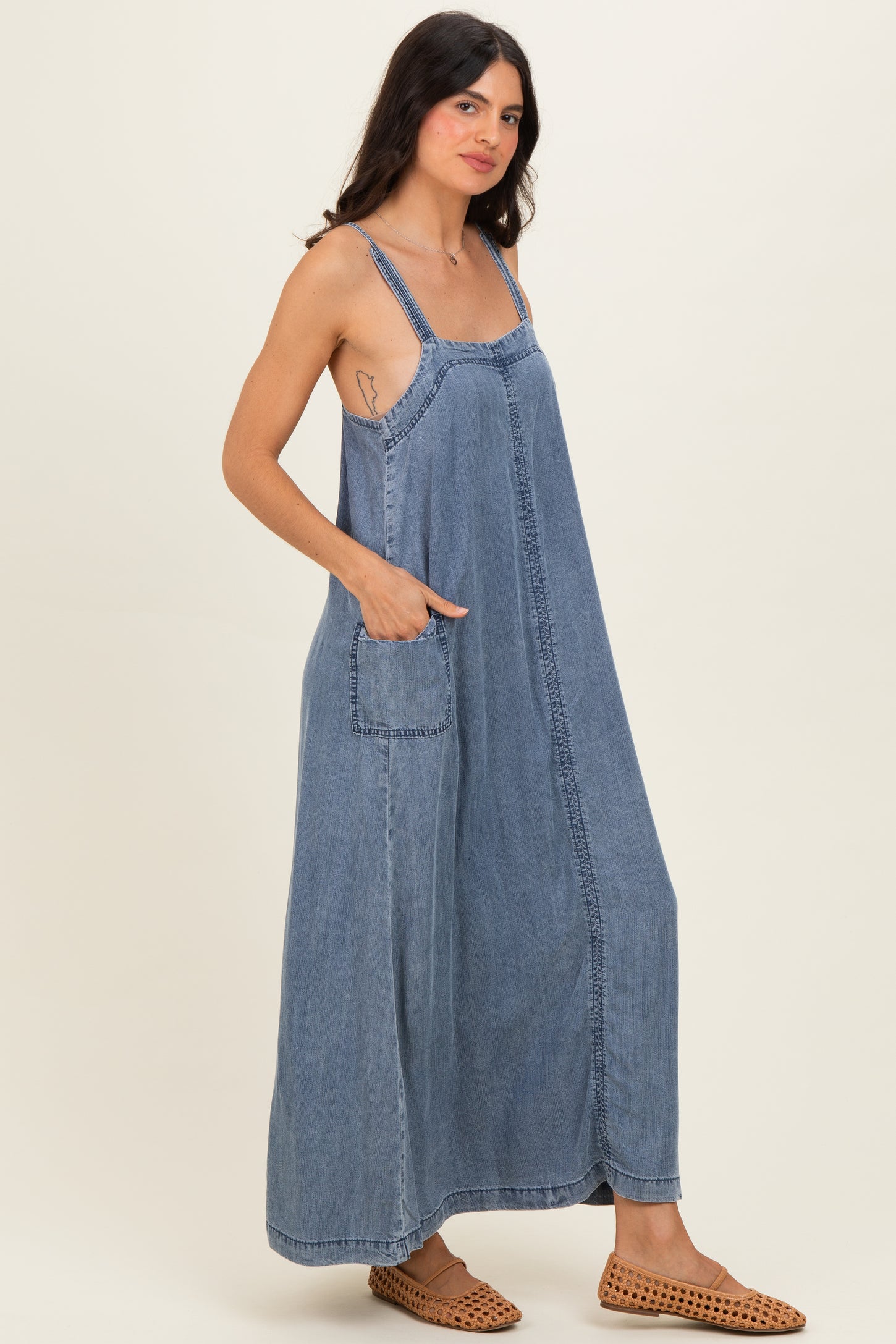 Denim Blue Sleeveless Side Pocket Dress