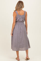 Brown Cinched Waist Front Tie Maternity Midi Dress