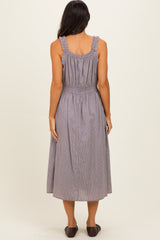 Brown Cinched Waist Front Tie Midi Dress