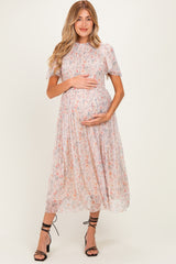 Cream Floral Smocked Maternity Midi Dress