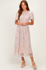Cream Floral Smocked Maternity Midi Dress