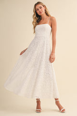 Off White Lace Sleeveless Midi Dress