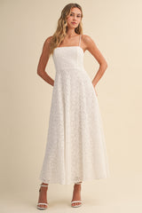 Off White Lace Sleeveless Midi Dress