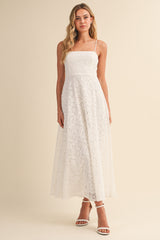 Off White Lace Sleeveless Midi Dress